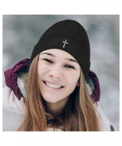 Custom Patch Beanie Cone Cross White Embroidery Skull Cap Hats for Men & Women Dark Grey Design Only $16.52 Skullies & Beanies