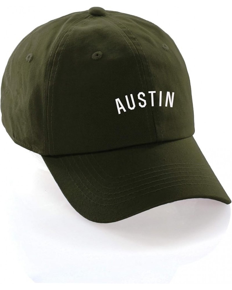 USA Cities Baseball Dad Hat Cap Cotton Unstructure Low Profile Strapback Austin Olive White $12.21 Baseball Caps