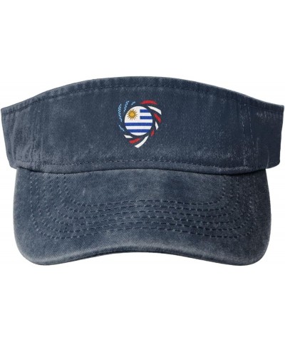 We Heart America and Uruguay Love Forever Sun Hat Sun Visor Hats for Women Men Baseball Cap Golf Hats Navy Blue $13.02 Visors