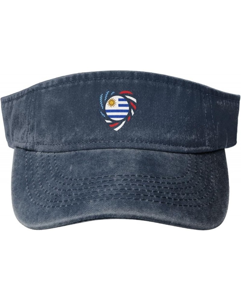 We Heart America and Uruguay Love Forever Sun Hat Sun Visor Hats for Women Men Baseball Cap Golf Hats Navy Blue $13.02 Visors