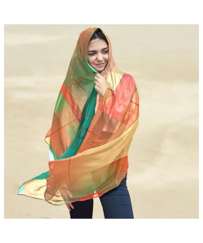 Silk Scarf for Women,Silk Head Scarf,Sunscreen Shawls,Abstract Geometric Colored Lattice Pattern $11.36 Scarves