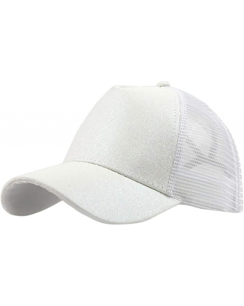 Womens and Mens Baseball Cap Sparkling Trucker Ponytail-Visor Hats for Traveling Hiking Outdoor Activities J1-white $8.54 Sun...