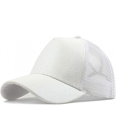 Womens and Mens Baseball Cap Sparkling Trucker Ponytail-Visor Hats for Traveling Hiking Outdoor Activities J1-white $8.54 Sun...