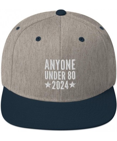 Anyone Under 80 2024 Cap (Embroidered Snapback Hat) Heather Grey/ Navy $17.97 Baseball Caps