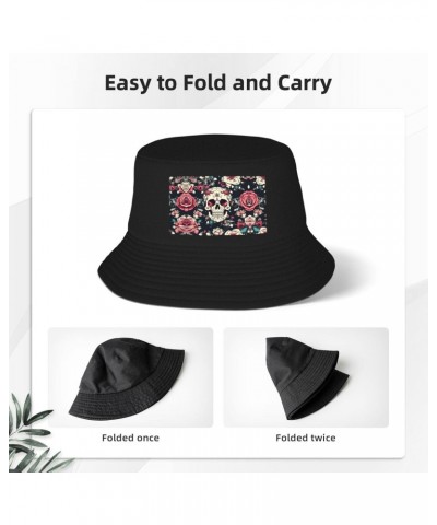 Flowers Skull Ornamental Pattern Fisherman Beanies for Men, Bucket Hats for Fishing, Sun Protection Hats with Regional Printi...