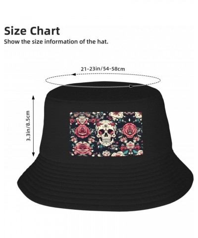 Flowers Skull Ornamental Pattern Fisherman Beanies for Men, Bucket Hats for Fishing, Sun Protection Hats with Regional Printi...