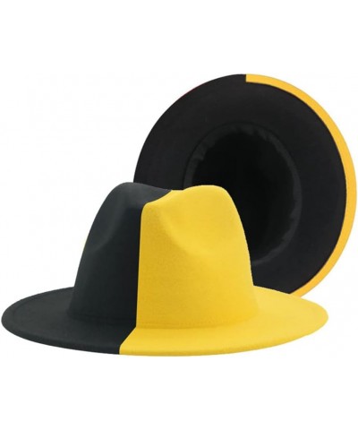 Women's Hat Fedora Felted Hats for Men Gradient Color Wide Brim Casual Outdoor Men Fedoras Sombreros Black Yellow $18.15 Fedoras