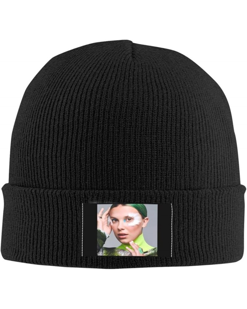 Millie Bobby Brown Knit Hat Cap Warm Knitted Woolen Beanie Hats Fashionable Adults Stretch Black Black $9.44 Skullies & Beanies