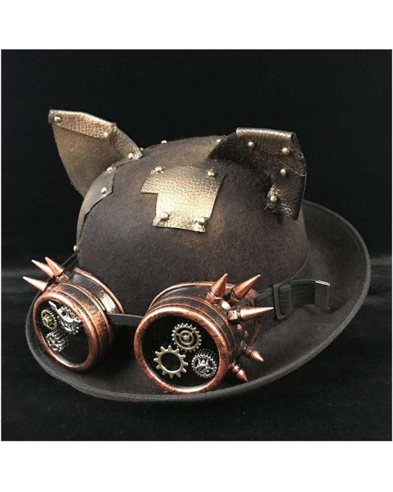 Steampunk Hat Women Men Steampunk Bowler Hat Gear Glasses Topper Top Hat Fedora Groom Jazz Hat Ear Hat (Color : Black JD, Siz...