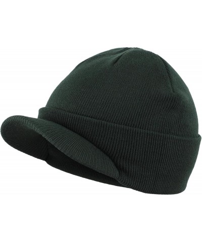 Men's Winter Beanie Hat with Brim Warm Double Knit Cuff Beanie Cap Bottle Green $11.59 Rain Hats