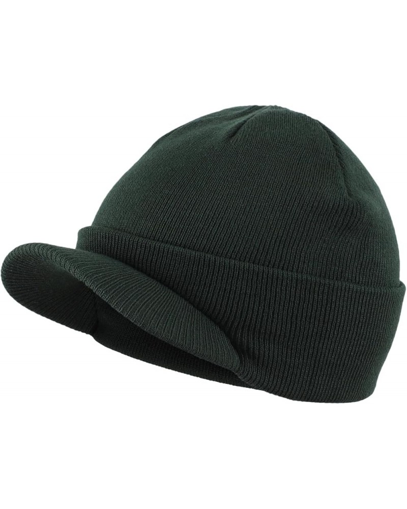 Men's Winter Beanie Hat with Brim Warm Double Knit Cuff Beanie Cap Bottle Green $11.59 Rain Hats