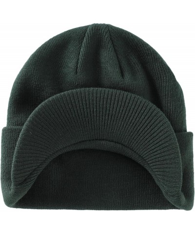 Men's Winter Beanie Hat with Brim Warm Double Knit Cuff Beanie Cap Bottle Green $11.59 Rain Hats