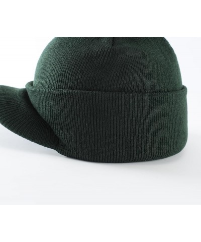 Men's Winter Beanie Hat with Brim Warm Double Knit Cuff Beanie Cap Bottle Green $11.59 Rain Hats