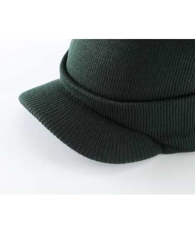 Men's Winter Beanie Hat with Brim Warm Double Knit Cuff Beanie Cap Bottle Green $11.59 Rain Hats