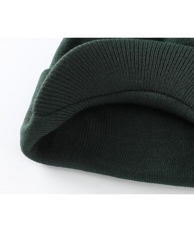 Men's Winter Beanie Hat with Brim Warm Double Knit Cuff Beanie Cap Bottle Green $11.59 Rain Hats