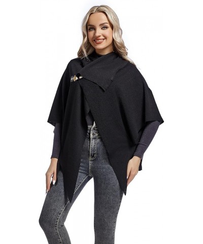 Women's Shawls and Wraps Cross Front Poncho Scarf Elegant Pashmina Cape Black Polyester $23.97 Scarves