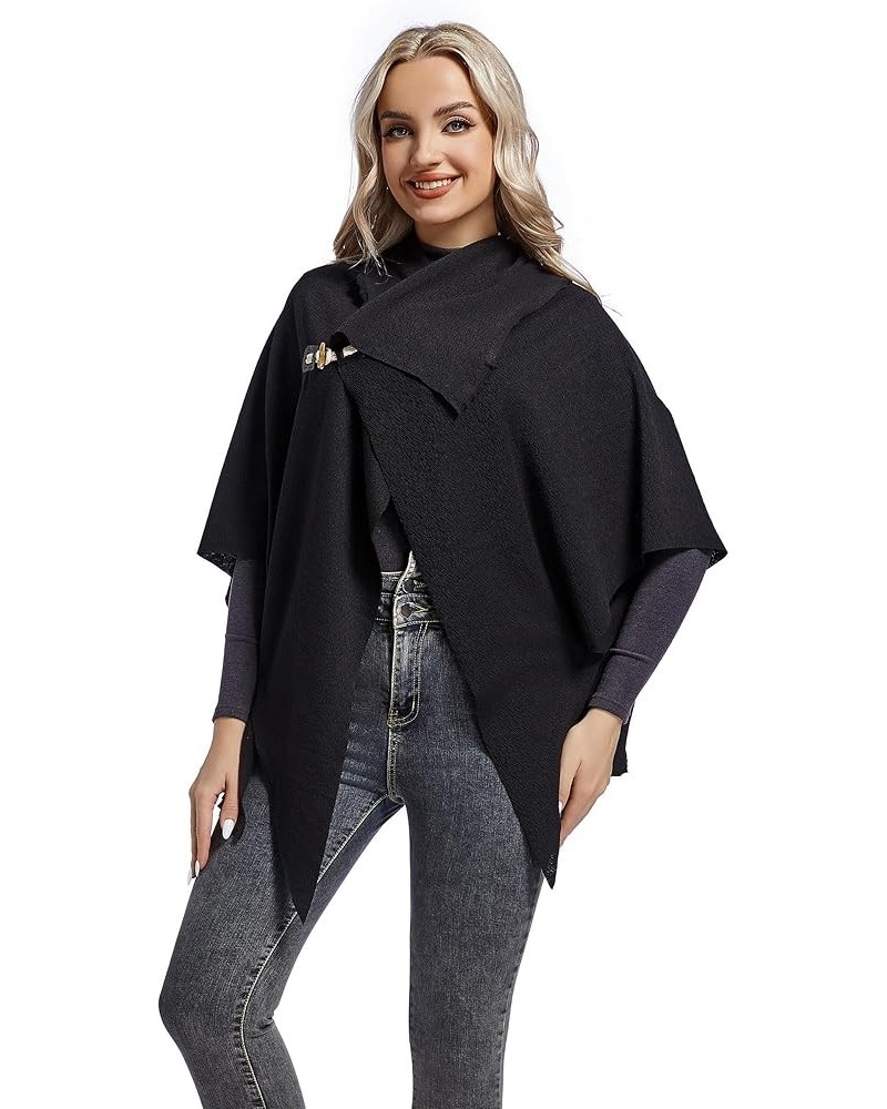 Women's Shawls and Wraps Cross Front Poncho Scarf Elegant Pashmina Cape Black Polyester $23.97 Scarves