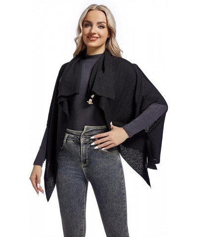 Women's Shawls and Wraps Cross Front Poncho Scarf Elegant Pashmina Cape Black Polyester $23.97 Scarves