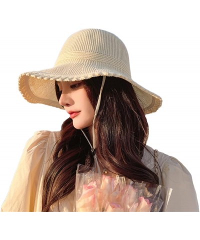 Women's Summer Sunshade Cap Straw Hat Seaside Beach Sun Bucket Cap 55-58cm Light Yellow $13.66 Sun Hats