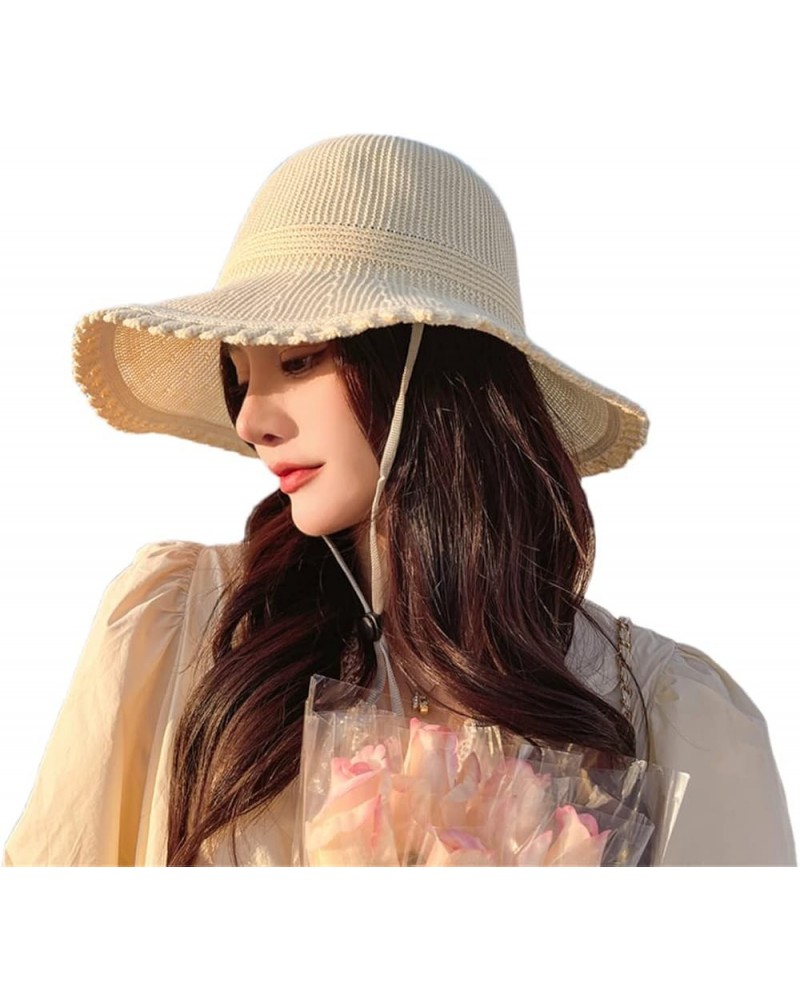 Women's Summer Sunshade Cap Straw Hat Seaside Beach Sun Bucket Cap 55-58cm Light Yellow $13.66 Sun Hats