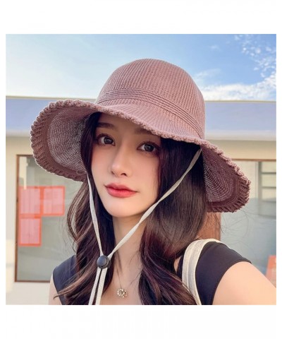 Women's Summer Sunshade Cap Straw Hat Seaside Beach Sun Bucket Cap 55-58cm Light Yellow $13.66 Sun Hats