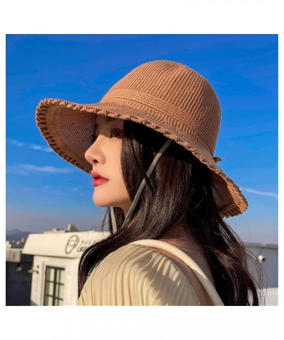 Women's Summer Sunshade Cap Straw Hat Seaside Beach Sun Bucket Cap 55-58cm Light Yellow $13.66 Sun Hats