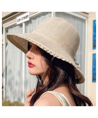 Women's Summer Sunshade Cap Straw Hat Seaside Beach Sun Bucket Cap 55-58cm Light Yellow $13.66 Sun Hats