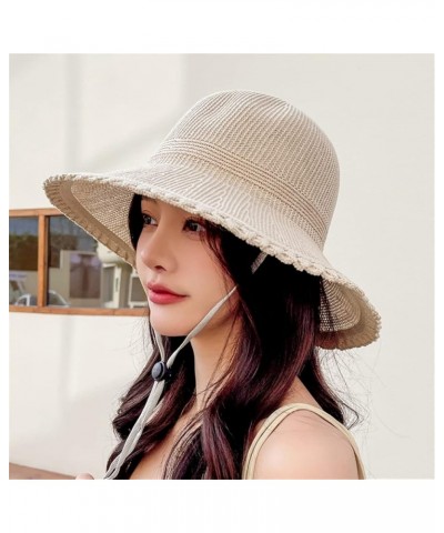 Women's Summer Sunshade Cap Straw Hat Seaside Beach Sun Bucket Cap 55-58cm Light Yellow $13.66 Sun Hats