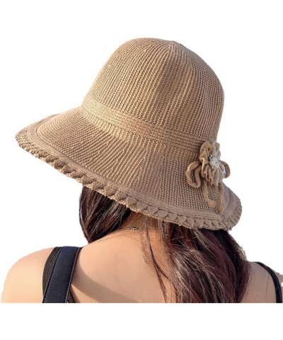 Women's Summer Sunshade Cap Straw Hat Seaside Beach Sun Bucket Cap 55-58cm Light Yellow $13.66 Sun Hats