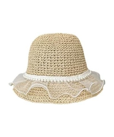 Womens Wide Brim Straw Hat Fedora Summer Beach Sun Hat Fashion Straw Hat for Women Casual Outdoor Vacation Hat Lace Pearl $14...