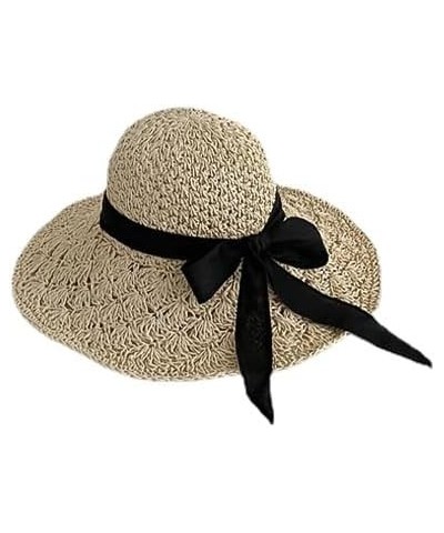 Womens Wide Brim Straw Hat Fedora Summer Beach Sun Hat Fashion Straw Hat for Women Casual Outdoor Vacation Hat Lace Pearl $14...