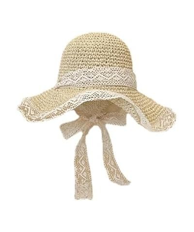 Womens Wide Brim Straw Hat Fedora Summer Beach Sun Hat Fashion Straw Hat for Women Casual Outdoor Vacation Hat Lace Pearl $14...