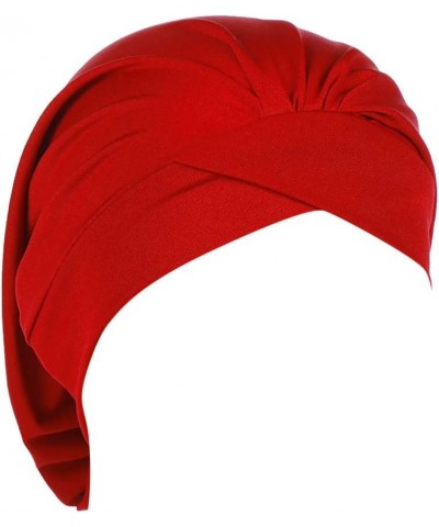 Fashion Women Solid India Hat Muslim Ruffle Cancer Chemo Beanie Turban Wrap Cap Flower Turban Headwear Braid Beanie Cap Red $...