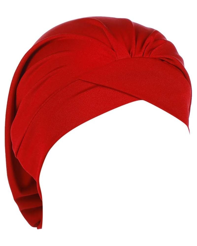 Fashion Women Solid India Hat Muslim Ruffle Cancer Chemo Beanie Turban Wrap Cap Flower Turban Headwear Braid Beanie Cap Red $...