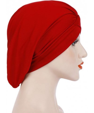 Fashion Women Solid India Hat Muslim Ruffle Cancer Chemo Beanie Turban Wrap Cap Flower Turban Headwear Braid Beanie Cap Red $...