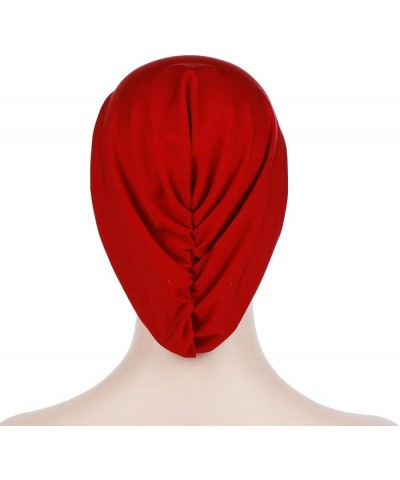 Fashion Women Solid India Hat Muslim Ruffle Cancer Chemo Beanie Turban Wrap Cap Flower Turban Headwear Braid Beanie Cap Red $...