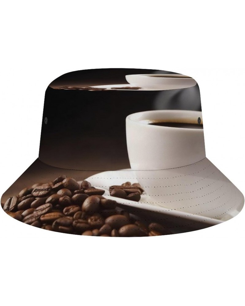 Bucket Hat for Women Beach Fisherman Hats Coffee Cup and Coffee Beans Outdoor Fisherman Cap Beach Fishing Hat $10.84 Bucket Hats