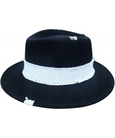 Fedora Wool Hat for Men Women Autumn/Winter Warm Cap Fashion Han Edition Elegant Black Hats Wide Brim White Belt Purplish Blu...