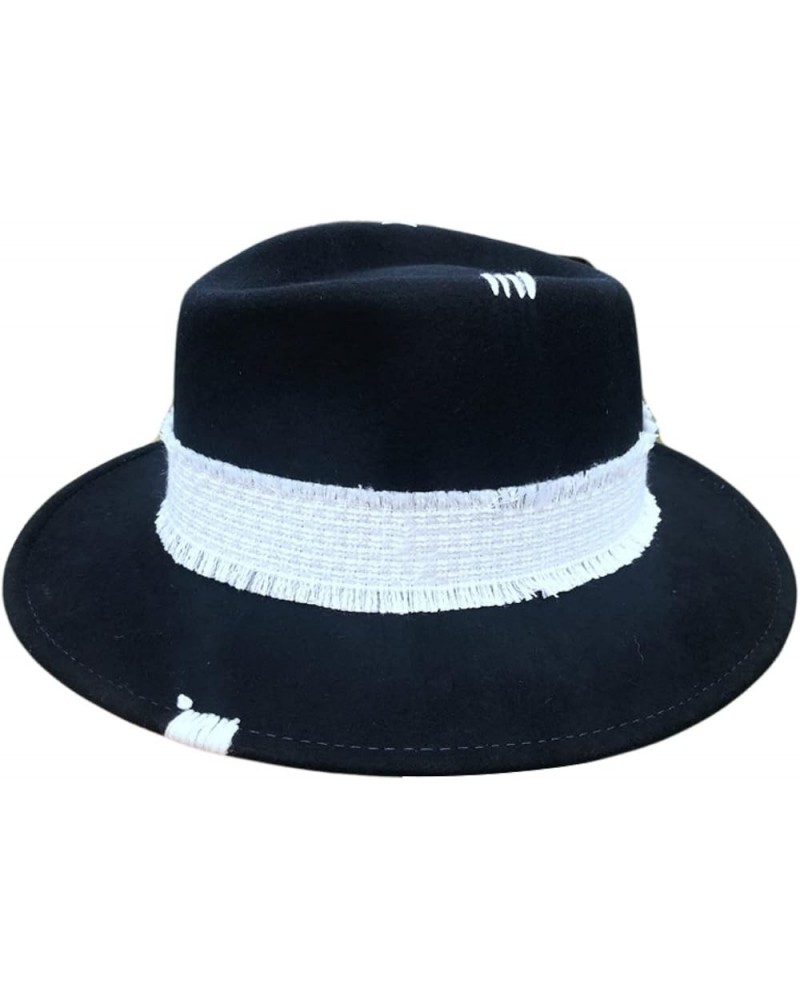 Fedora Wool Hat for Men Women Autumn/Winter Warm Cap Fashion Han Edition Elegant Black Hats Wide Brim White Belt Purplish Blu...