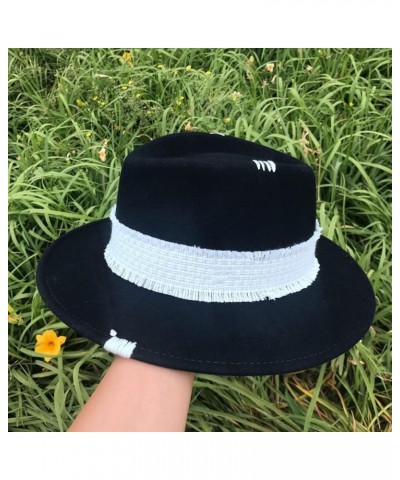 Fedora Wool Hat for Men Women Autumn/Winter Warm Cap Fashion Han Edition Elegant Black Hats Wide Brim White Belt Purplish Blu...