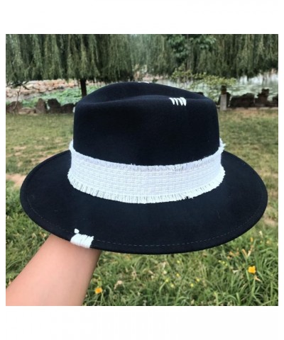 Fedora Wool Hat for Men Women Autumn/Winter Warm Cap Fashion Han Edition Elegant Black Hats Wide Brim White Belt Purplish Blu...