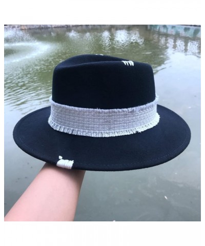 Fedora Wool Hat for Men Women Autumn/Winter Warm Cap Fashion Han Edition Elegant Black Hats Wide Brim White Belt Purplish Blu...