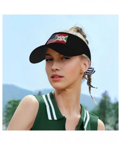 Flag of Burundi and USA Visor Cap Sports Empty Top Hats Adjustable Sun Tennis Caps for Men Women25 Black $11.21 Visors