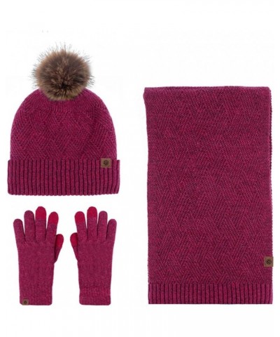 Mens Winter Beanie Hats Scarf Set Warm Wool Knitted Thick Cute Wool Hat Gloves Sets Mittens Scarves Sets Wine $21.46 Scarves