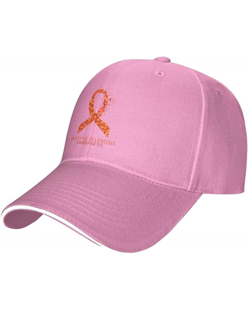 Multiple Sclerosis Awareness Men Womens Sandwich Hat Classic Adjustable Trucker Hat Dad Hat White Pink $11.80 Baseball Caps