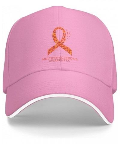 Multiple Sclerosis Awareness Men Womens Sandwich Hat Classic Adjustable Trucker Hat Dad Hat White Pink $11.80 Baseball Caps