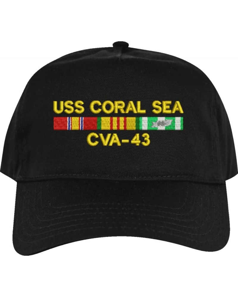 USS Coral Sea CVA-43 with Vietnam Service Ribbons Embroidered Cap Black Made in Usa High Profile $19.17 Baseball Caps