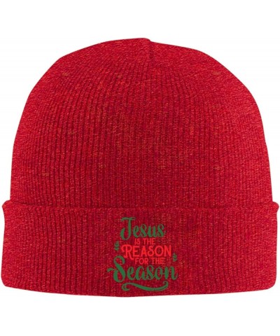 Jesus is The Reasons for The Season Beanie for Men Women Black Winter Hat Warm Knit Cuffed Beanies Red $11.79 Skullies & Beanies