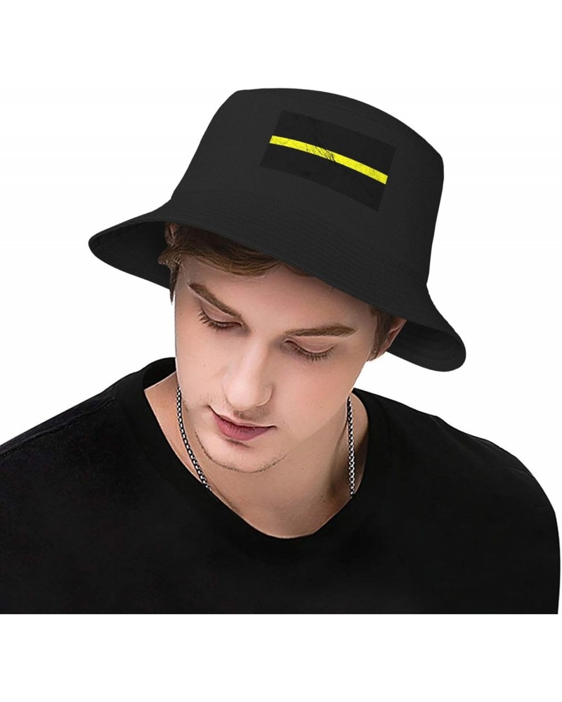 Thin Yellow Line Flag Texture Effect Bucket Hat for Men Women Beach Travel Sun Hat Casual Fishing Hat $12.23 Bucket Hats