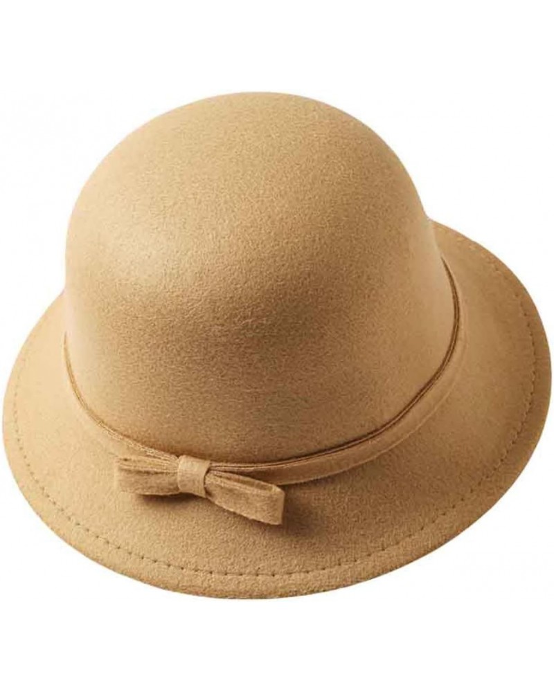 Fedora Hat Vintage Parent-Child Winter Wool Felt Hats Kids Fedoras Bow Bucket Hats Warm Bowler Hats for Mom& Baby Khaki $13.4...